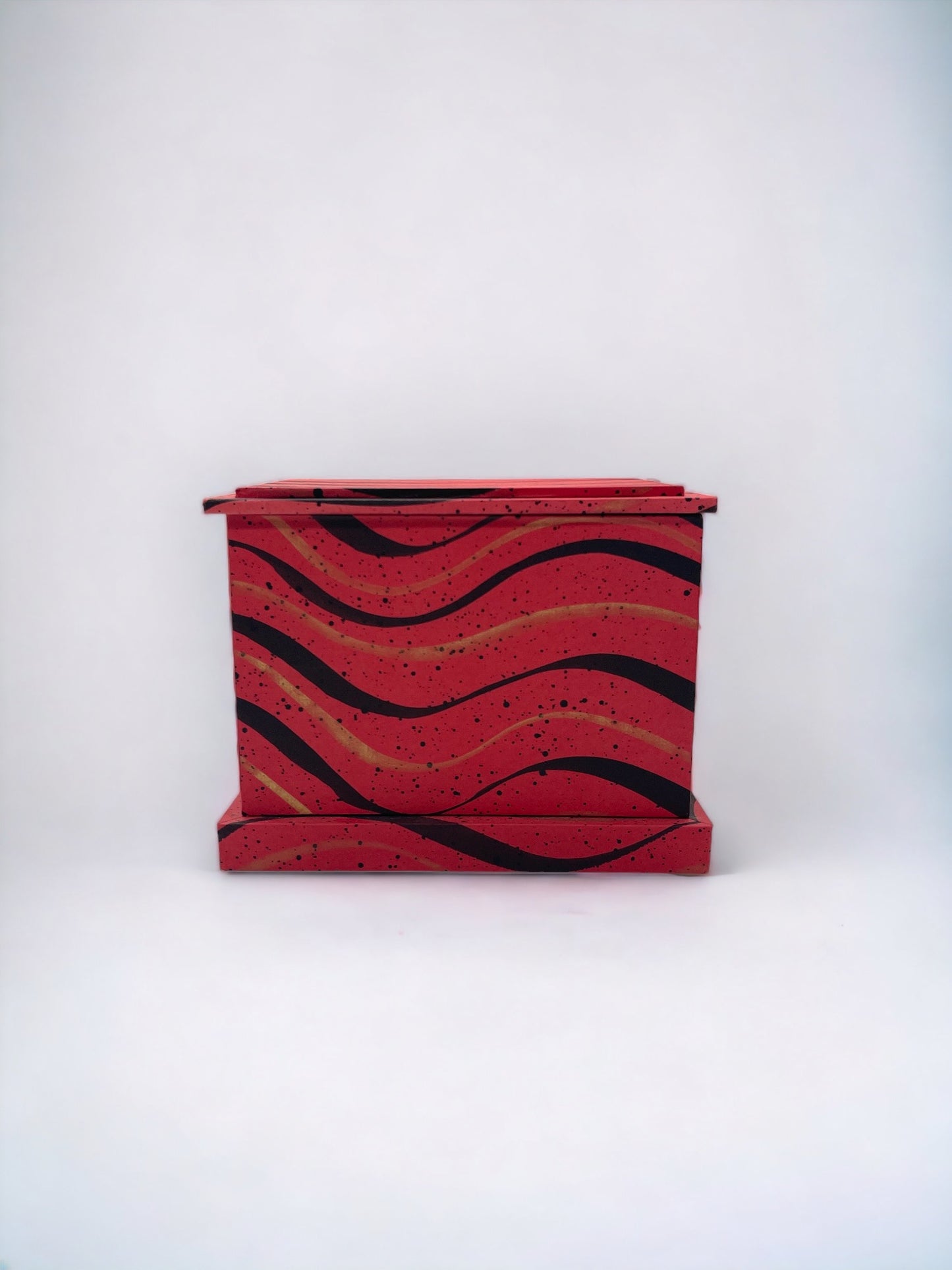 Unique Hand-Painted Pyramidal Decorative Box, Red Stripe