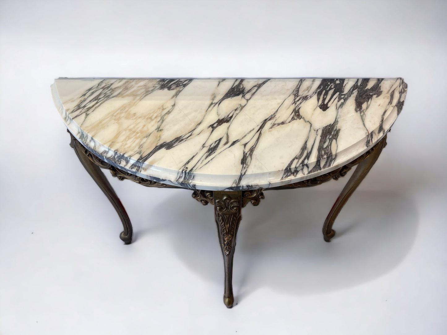 Ornate carved Gilt Demi Lune Console Table with Marble Top