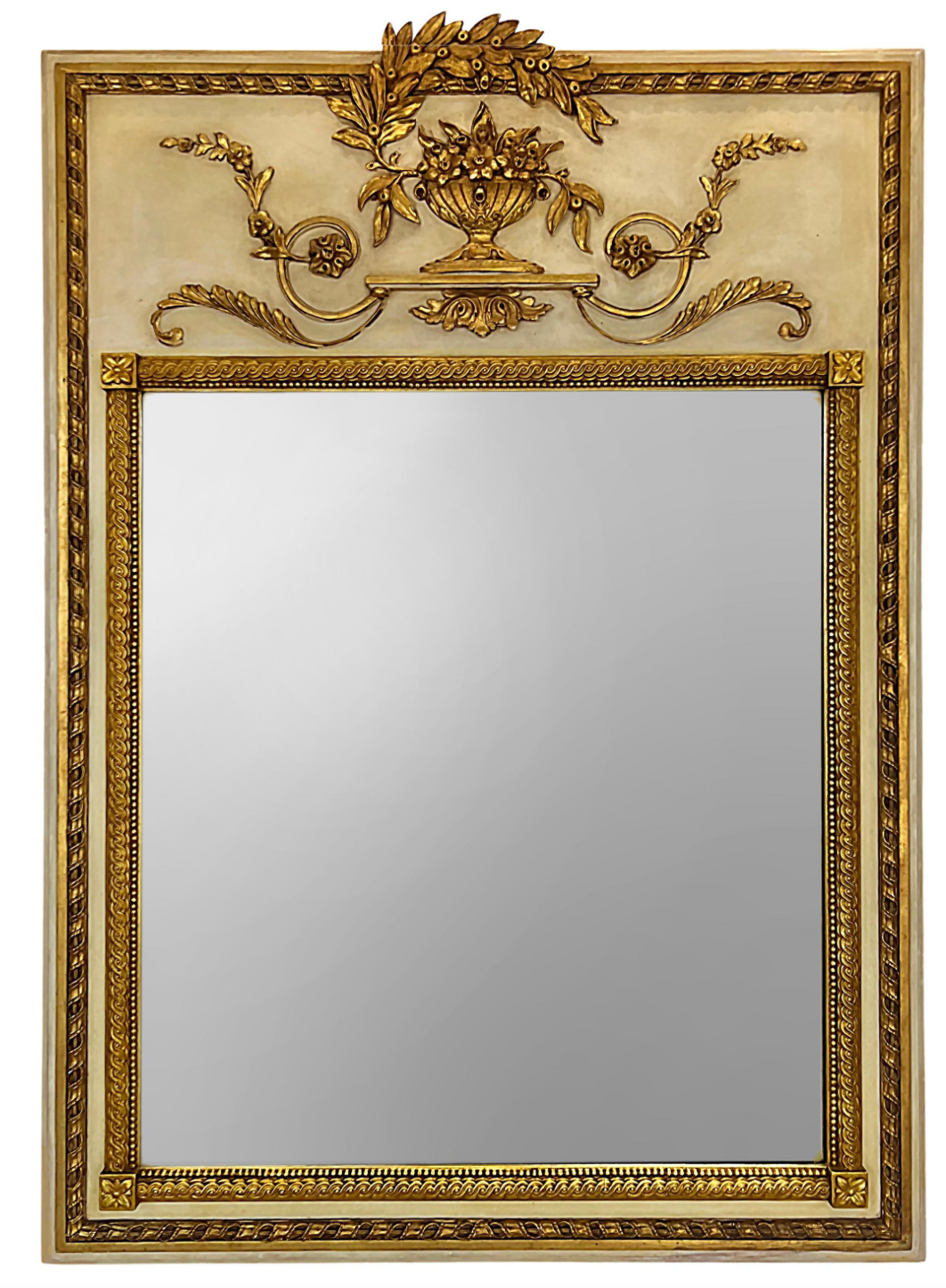 1960's Neoclassical carved giltwood Trumeau style Milch & Son Italian painted mirror