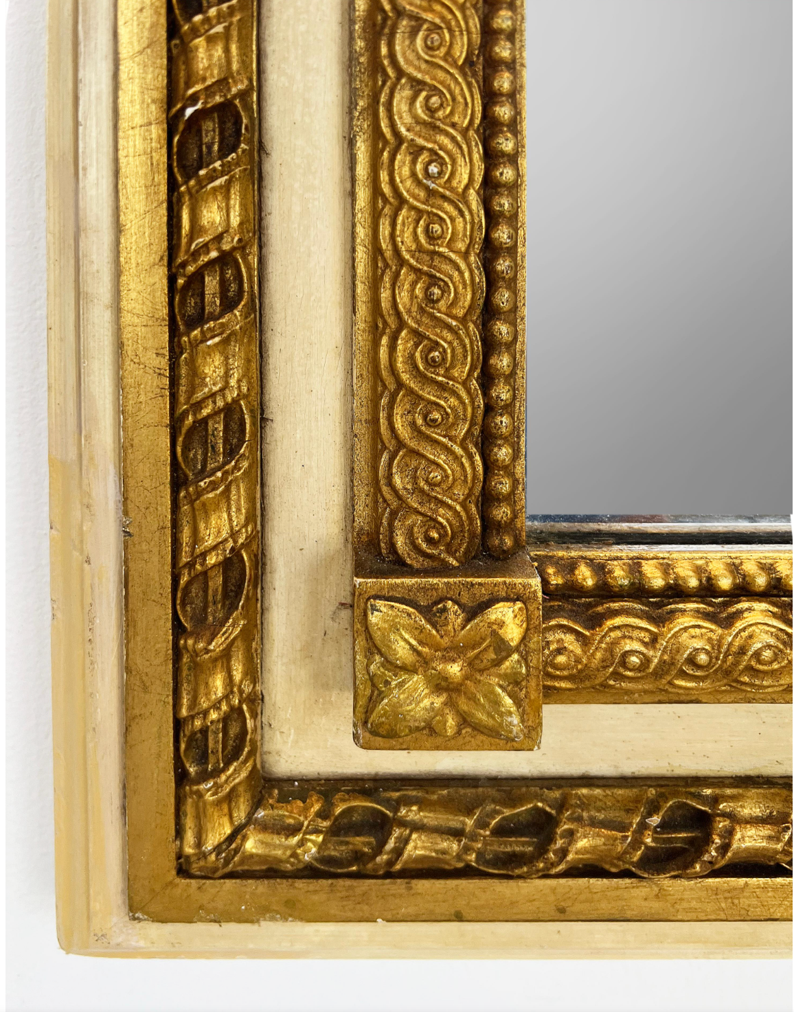1960's Neoclassical carved giltwood Trumeau style Milch & Son Italian painted mirror