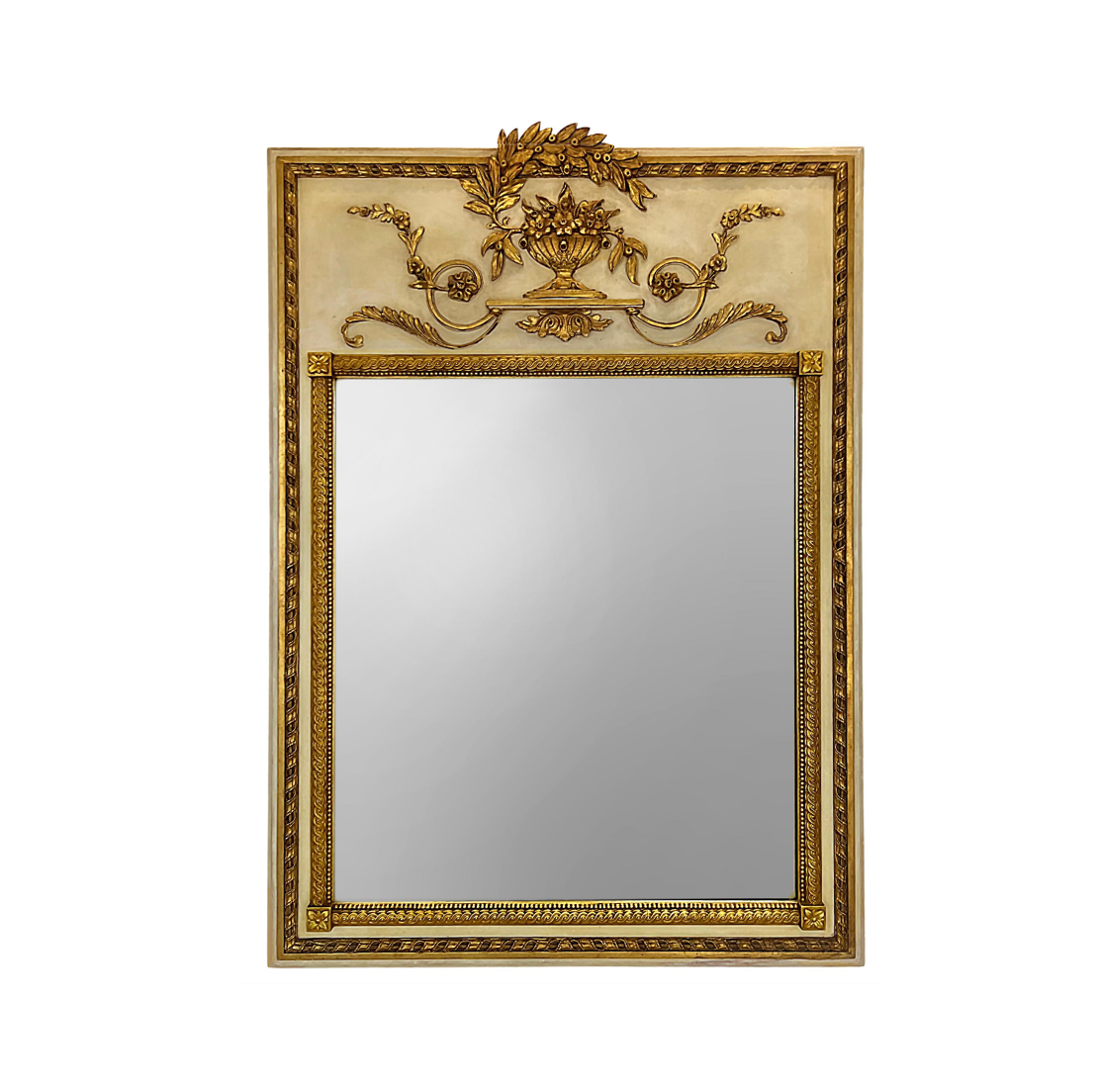 1960's Neoclassical carved giltwood Trumeau style Milch & Son Italian painted mirror