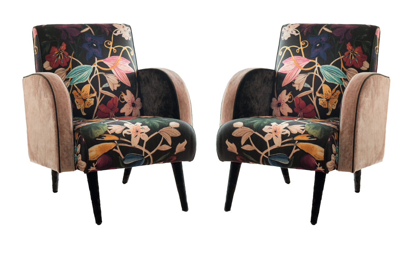 Pair of Tango Chairs upholstered in Dedar "About Flowers"