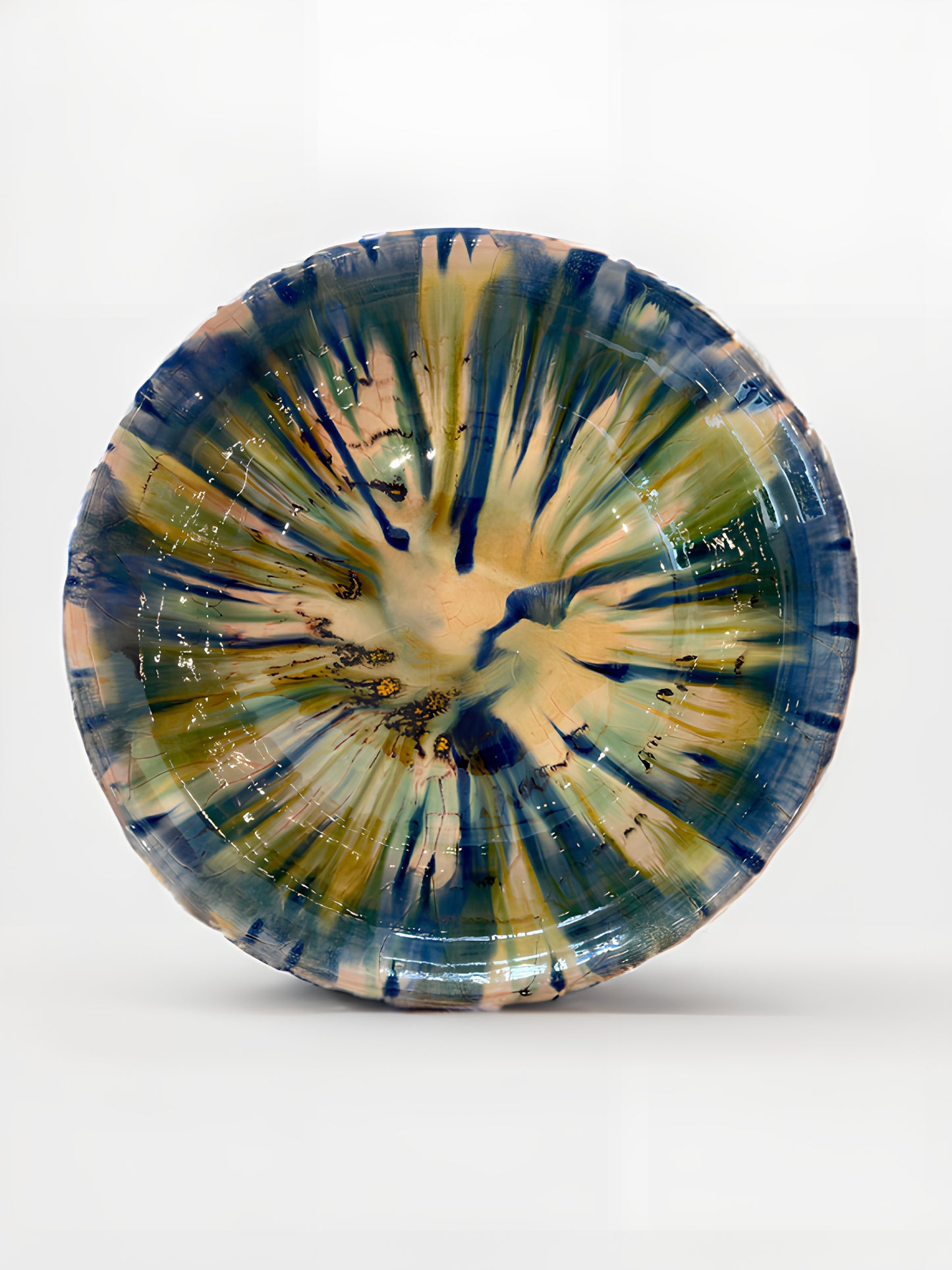 Three-Footed Sicilian Pine Cone Bowl | Blue Yellow Swirl
