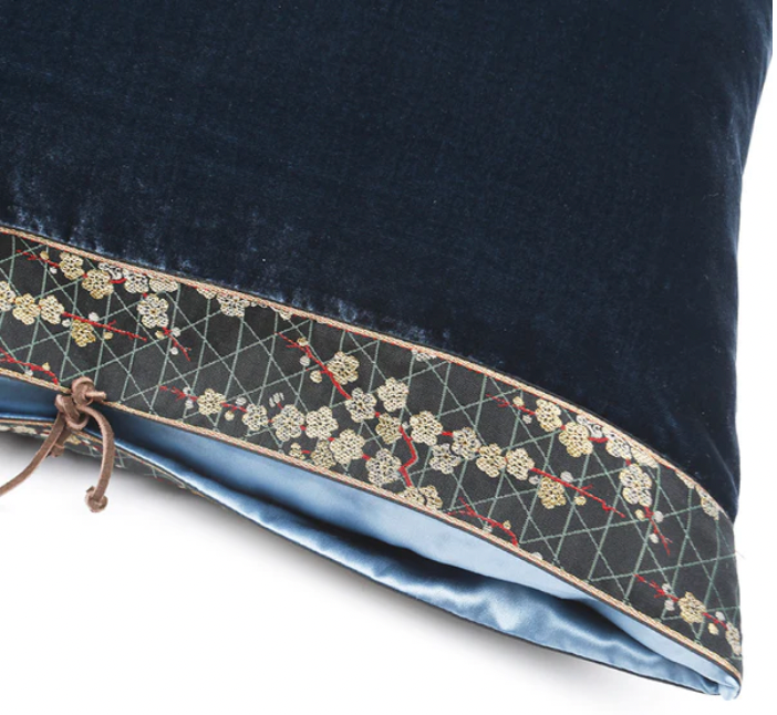 Silk Velvet Lumbar Cushion, Blue