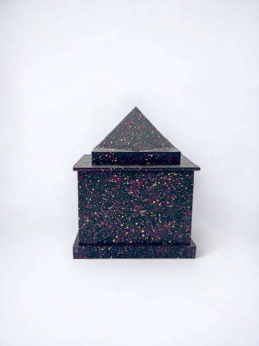 Unique Hand-Painted Pyramidal Decorative Box, Black Porphyry