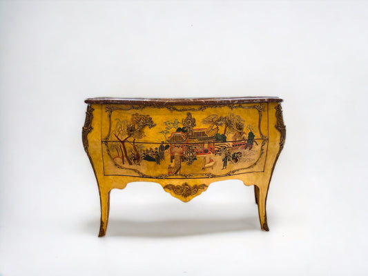 20th Century Louis XV-style Chinoiserie Commode with Marble Top