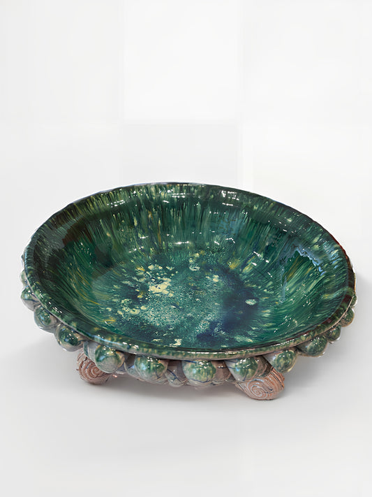 Three-Footed Pedestal Sicilian Pine Cone Bowl | Teal Swirl